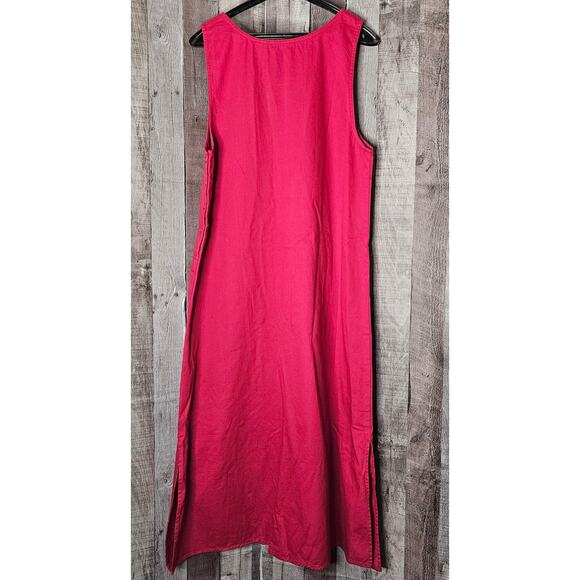 ASAPO Red Embroidered Sleeveless DRESS Floral Flowers Cotton Maxi Shift W Large - Picture 4 of 7